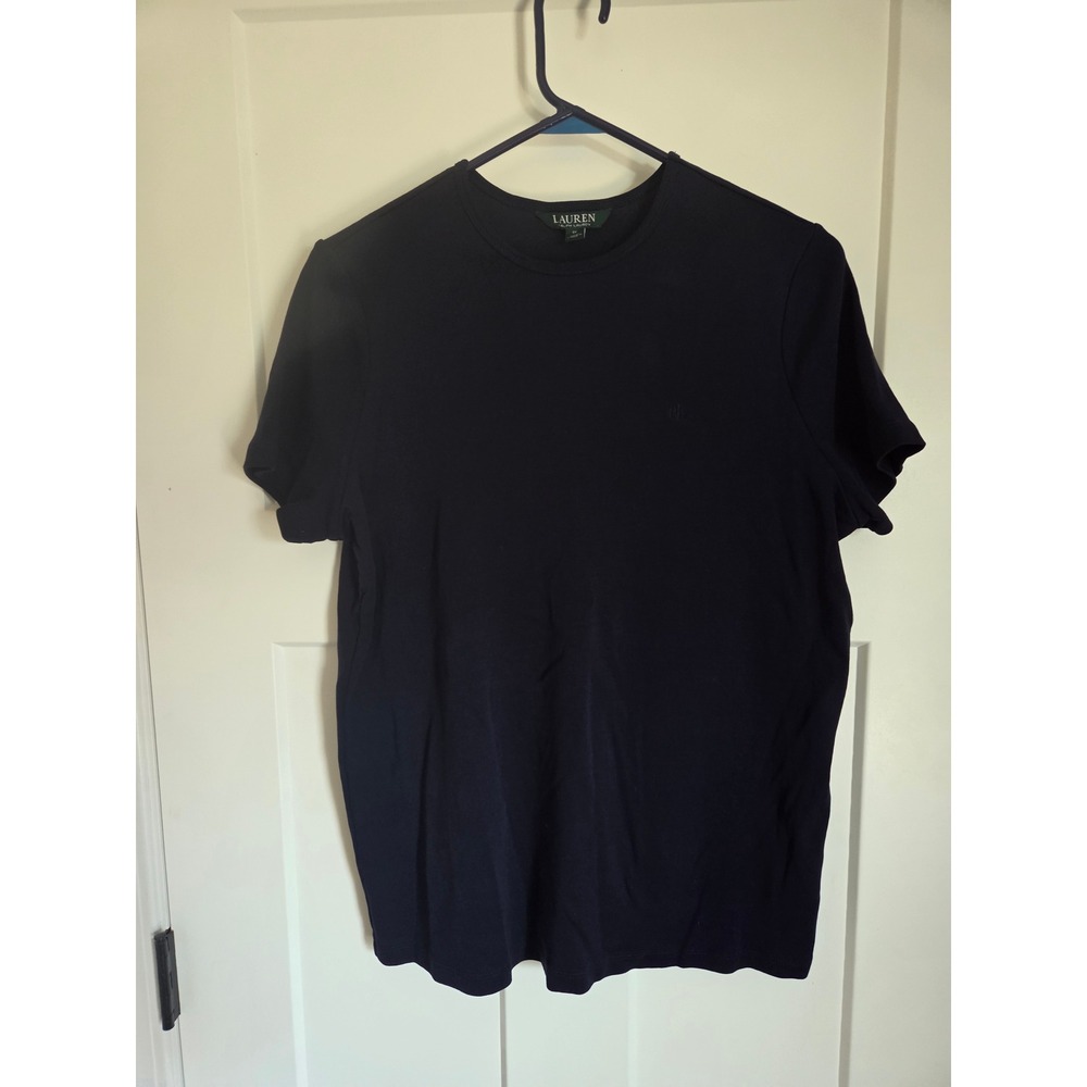 Lauren Ralph Lauren Navy‎ Blue Ribbed Crewneck Short Sleeve T-Shirt Womens 1X